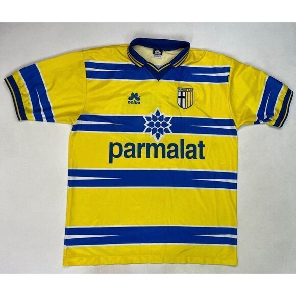 VINTAGE Calvo Parma AC 18 Jersey Men XL Soccer Futbol Yellow Parmalat - Picture 1 of 8